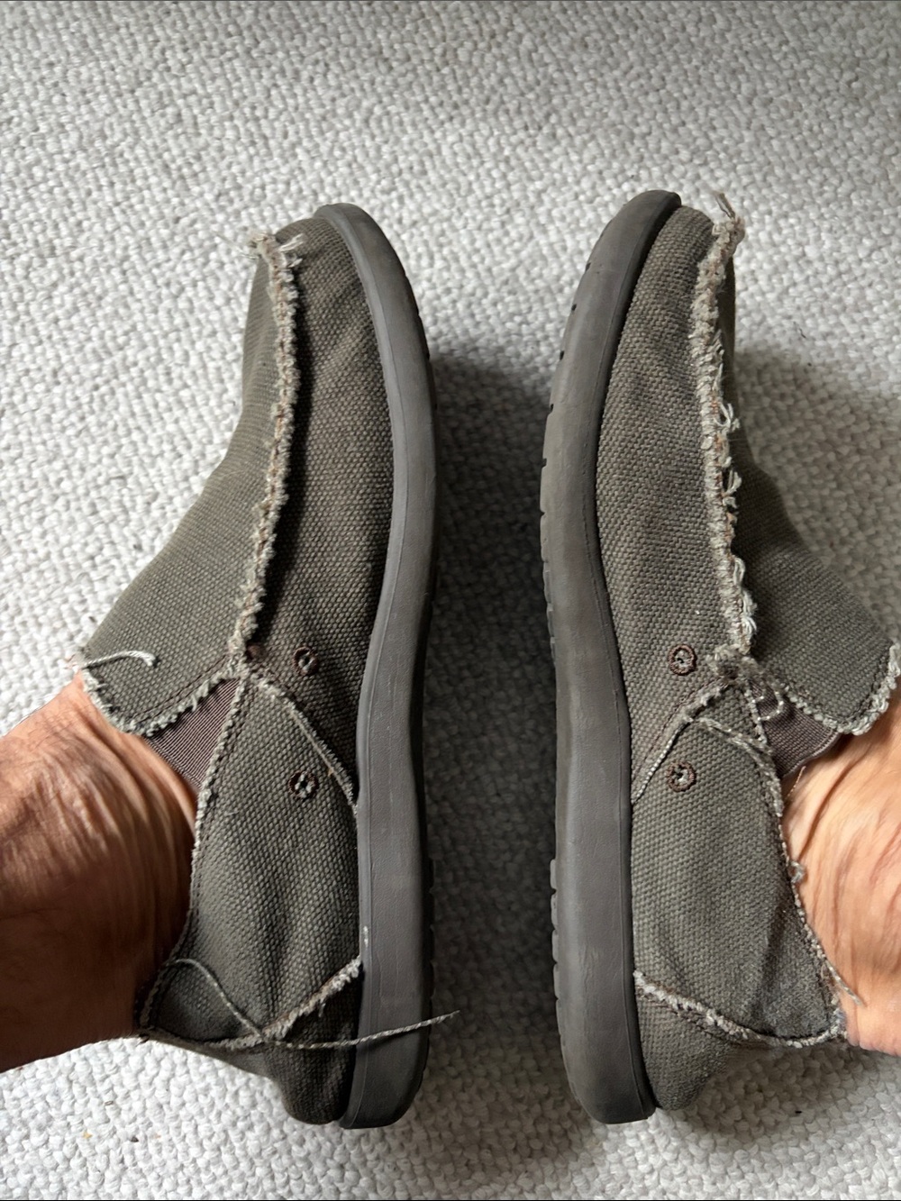 CROCS Olive Green Canvas Frayed Slip-On Loafer